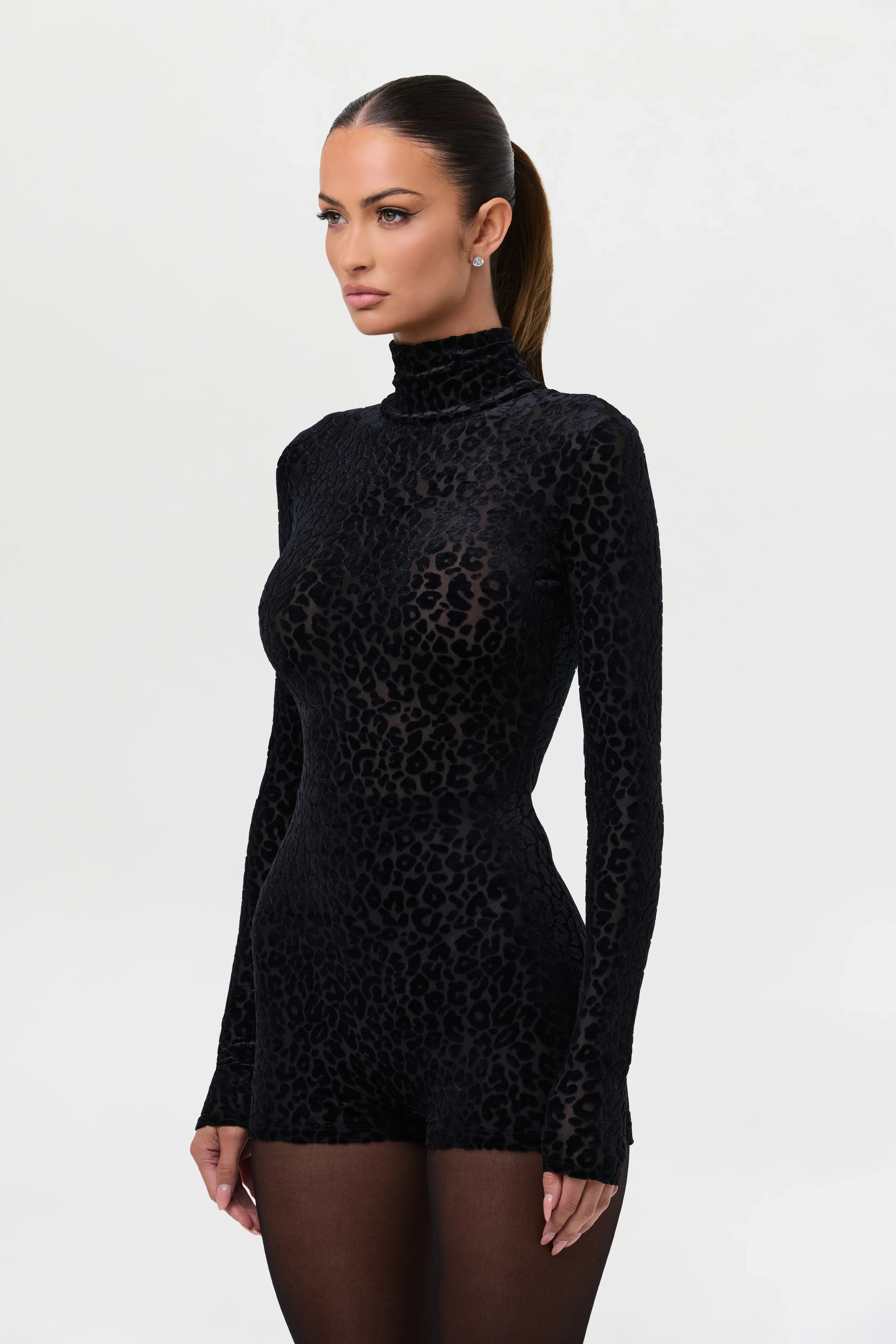 Burnout Print Turtleneck Romper