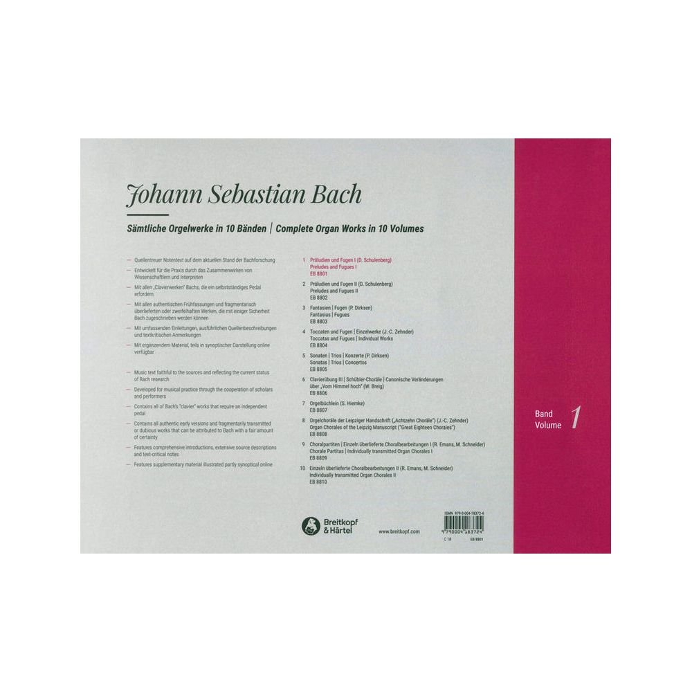 Breitkopf & Härtel Bach Sämtliche Orgelwerke 1 – Thomann Ireland