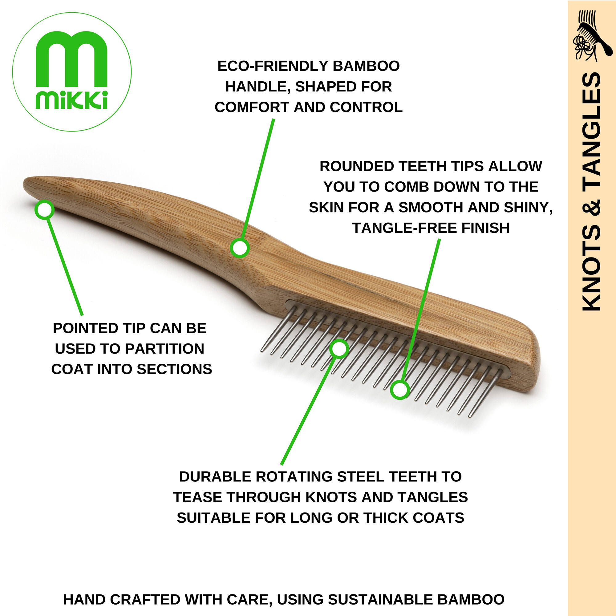 Mikki Bamboo Anti-Tangle Comb - Medium