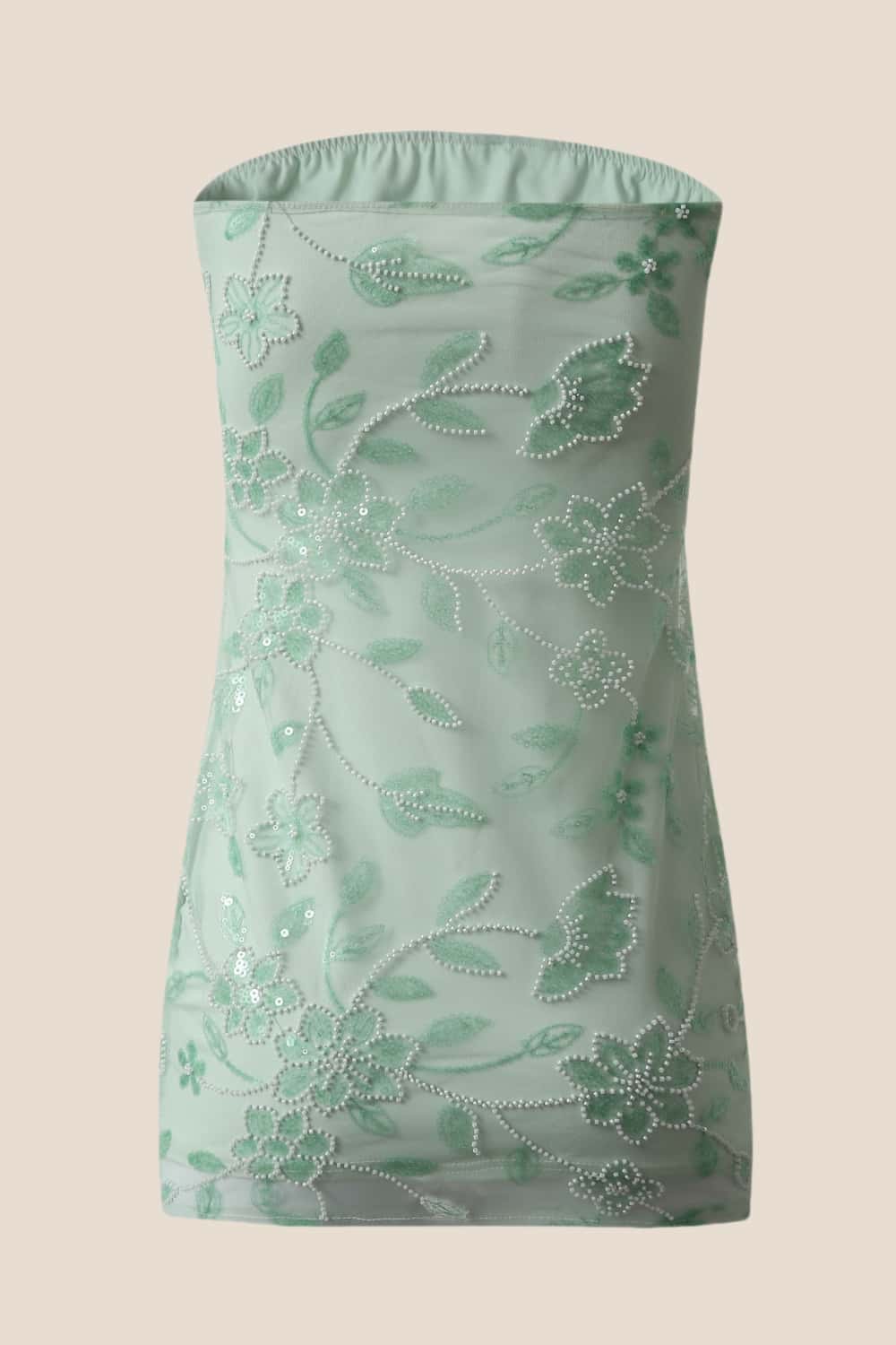 Green Beaded Strapless Fitted Short Dress