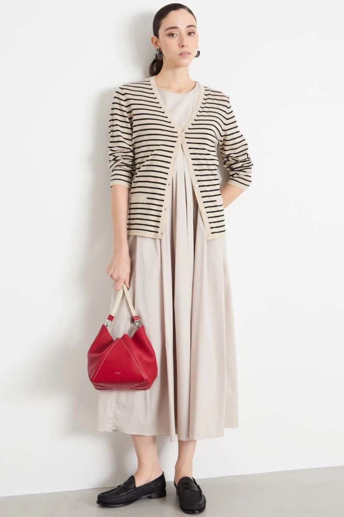 V-neck cardigan - BEIGE BLACK