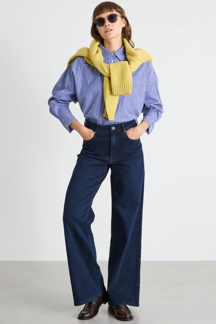 Boxy poplin shirt - PURPLE WHITE