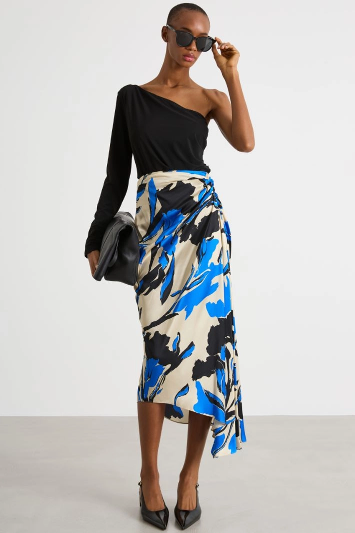 Asymmetric draped skirt - BLUE WHITE BLACK