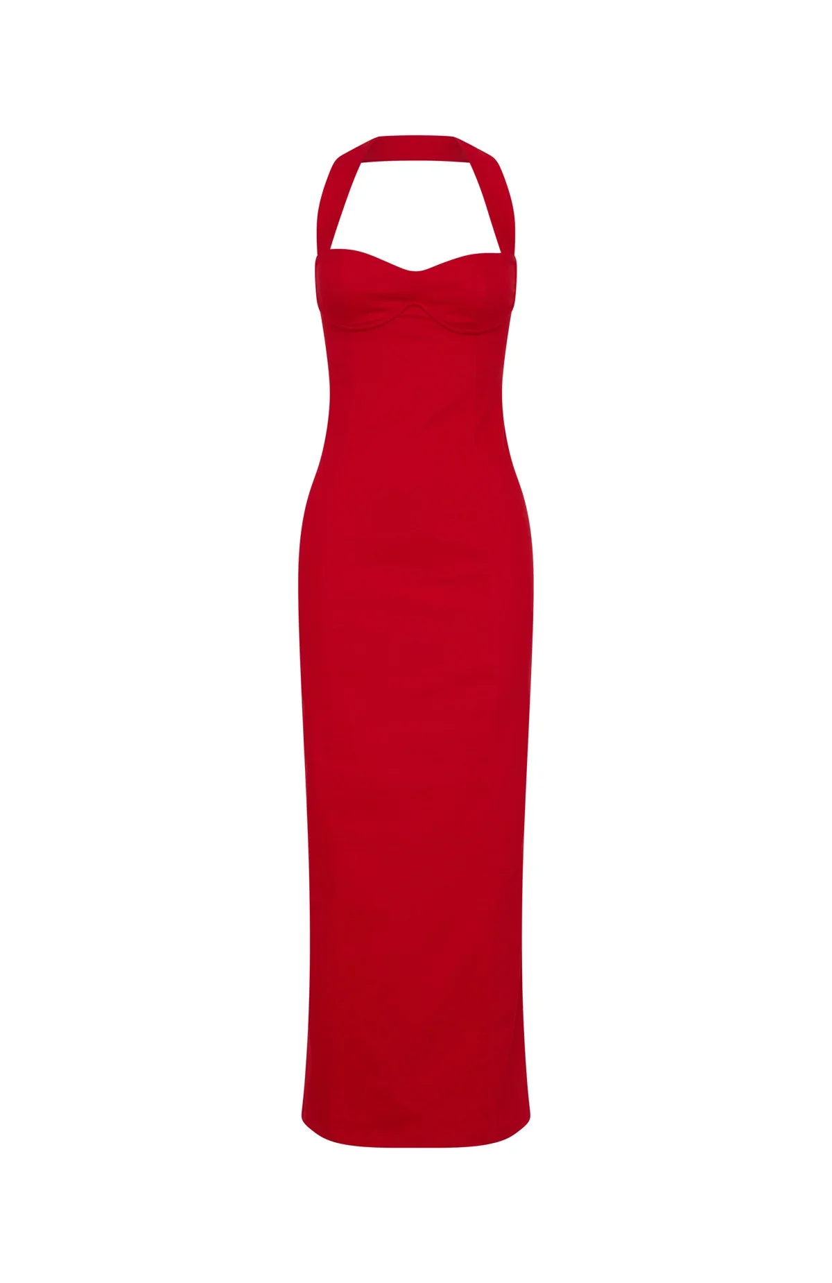 Champagne High Halter Maxi Dress Red