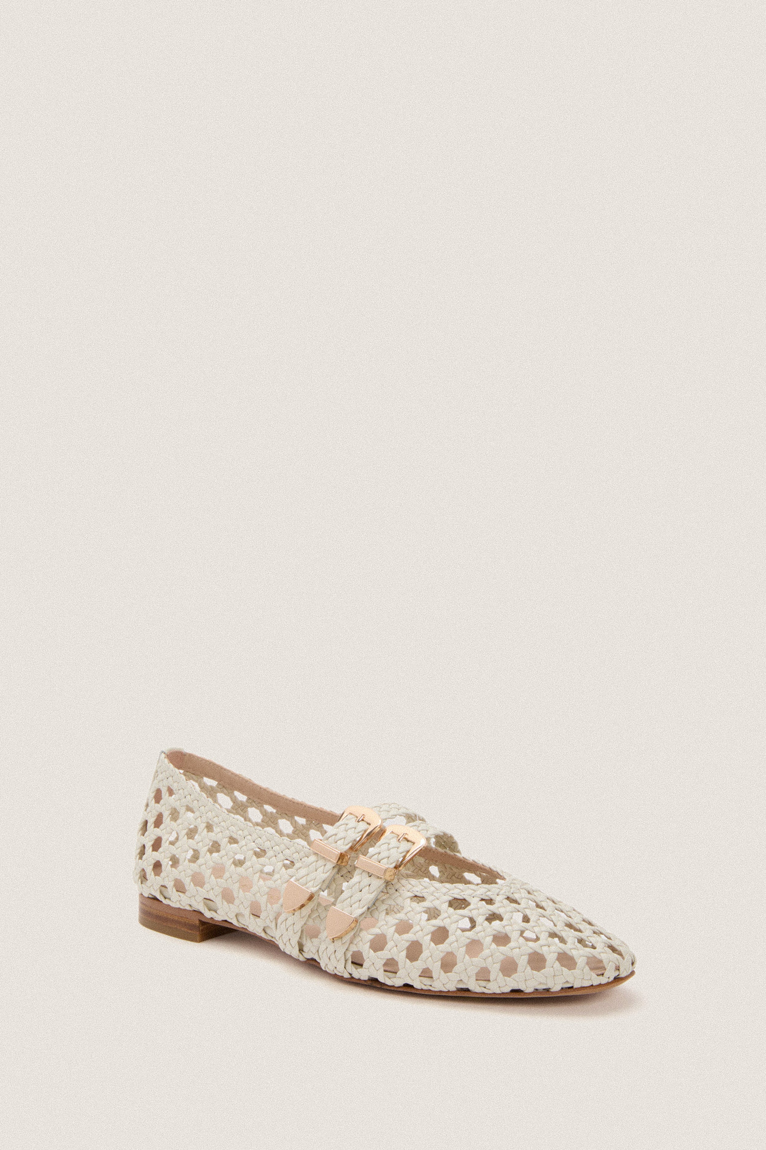 White Woven Buckle Nina Flats