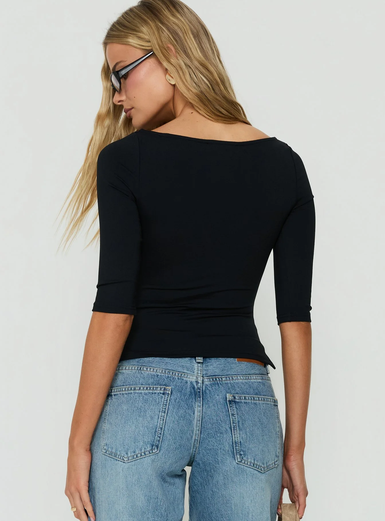 Daily Define Boatneck 3/4 Sleeve Top Black