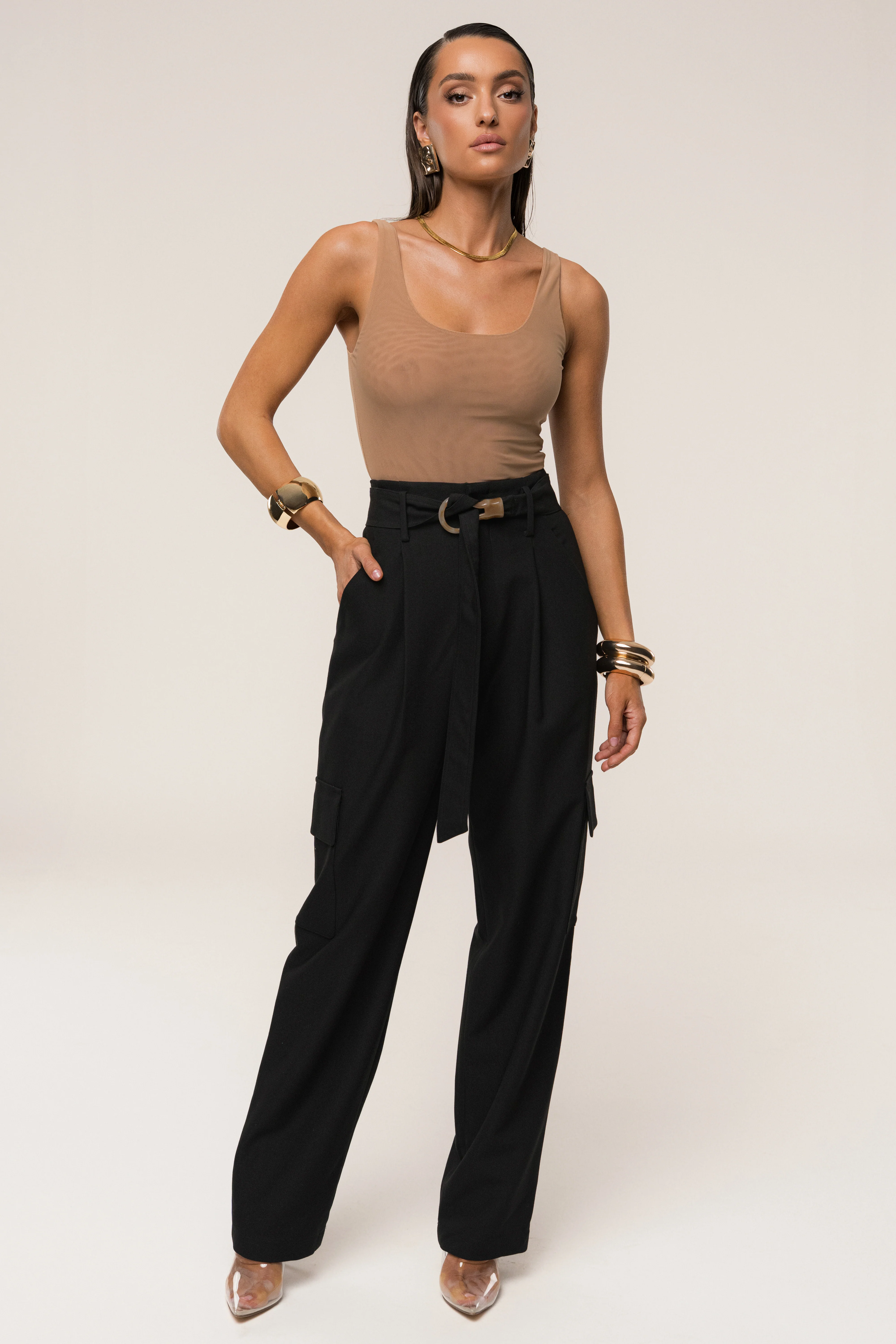 Black Alexis Belted Cargo Pants