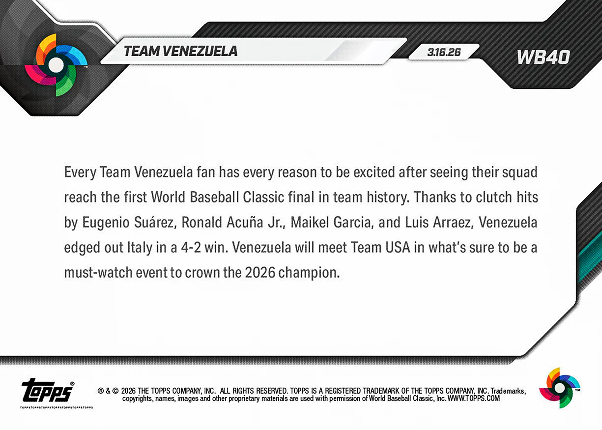 Team Venezuela - 2026 World Baseball Classic Topps NOW® - Card 40 - PR: 2160