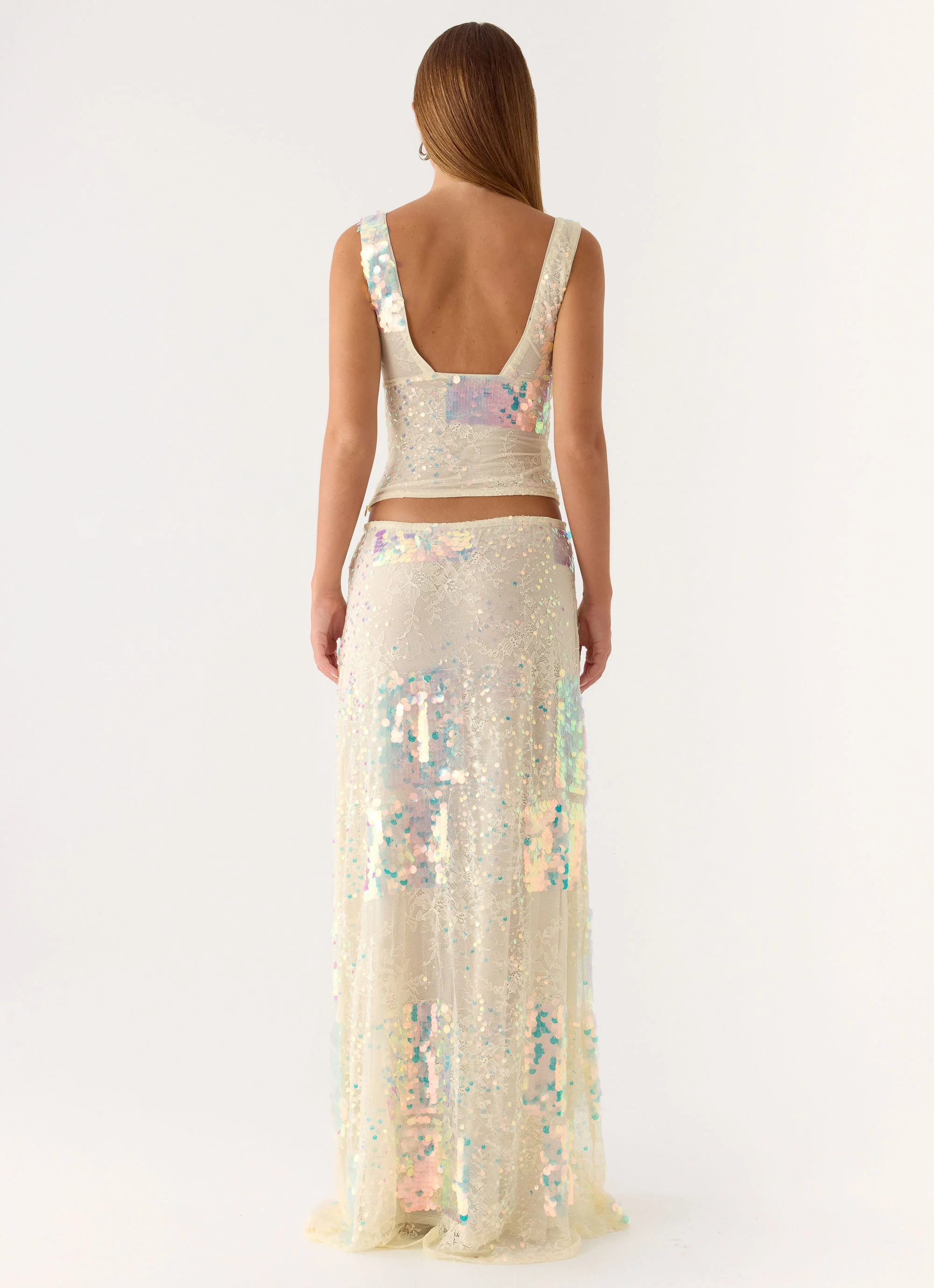 Erinah Sequin Maxi Skirt - Yellow