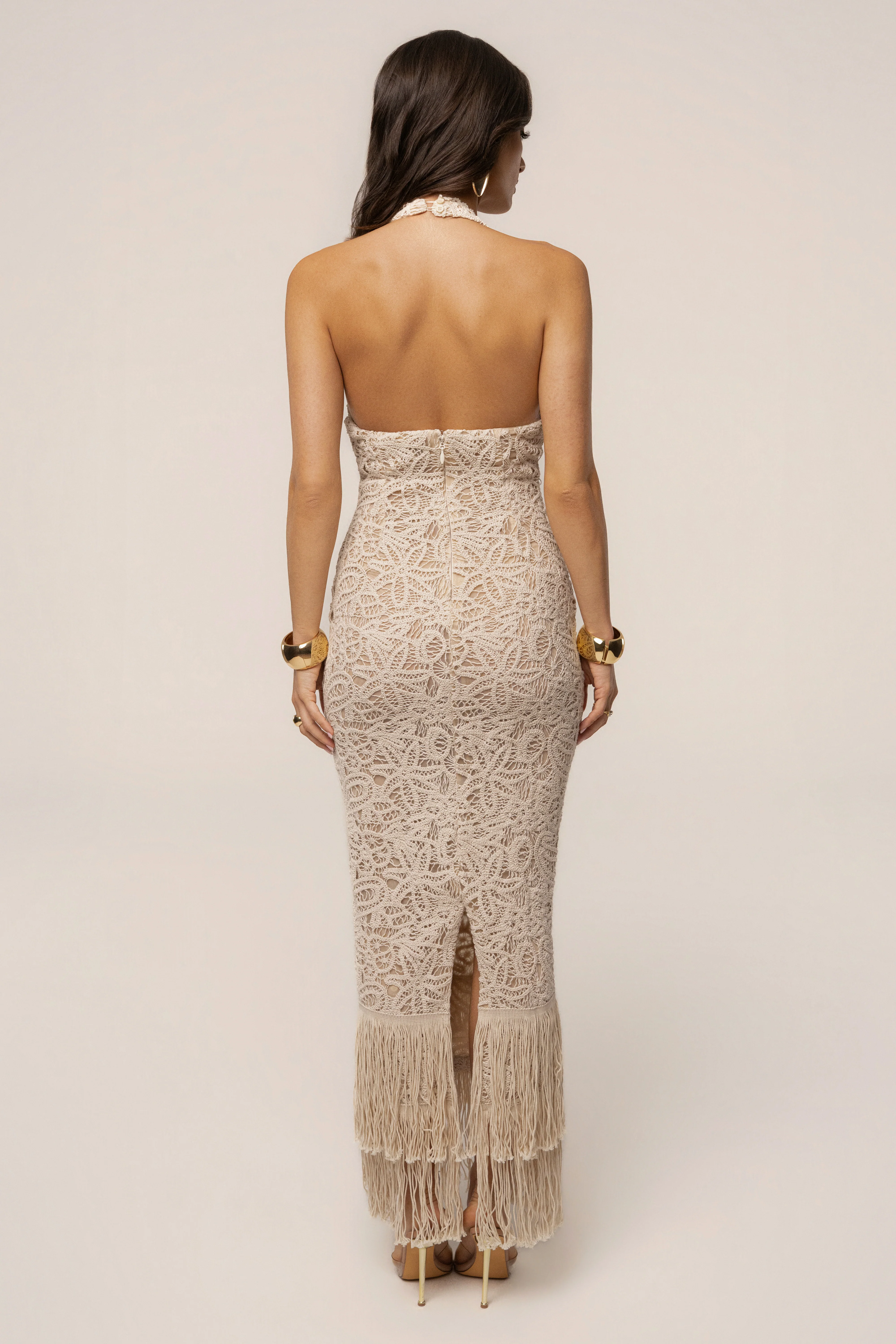 Cream Portofino Lace Maxi Dress