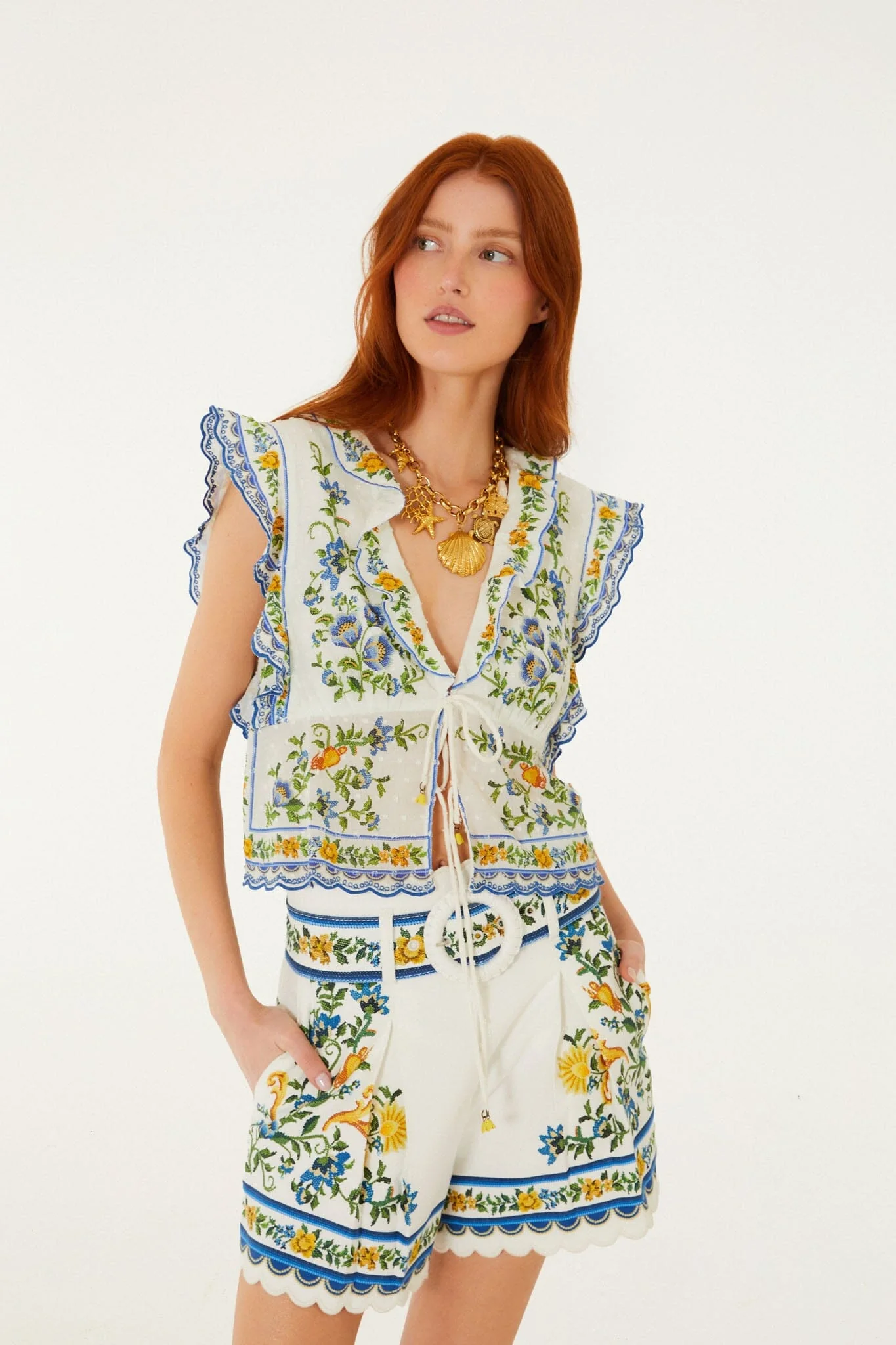 Off-White Emily Floral Tapestry Belted Shorts