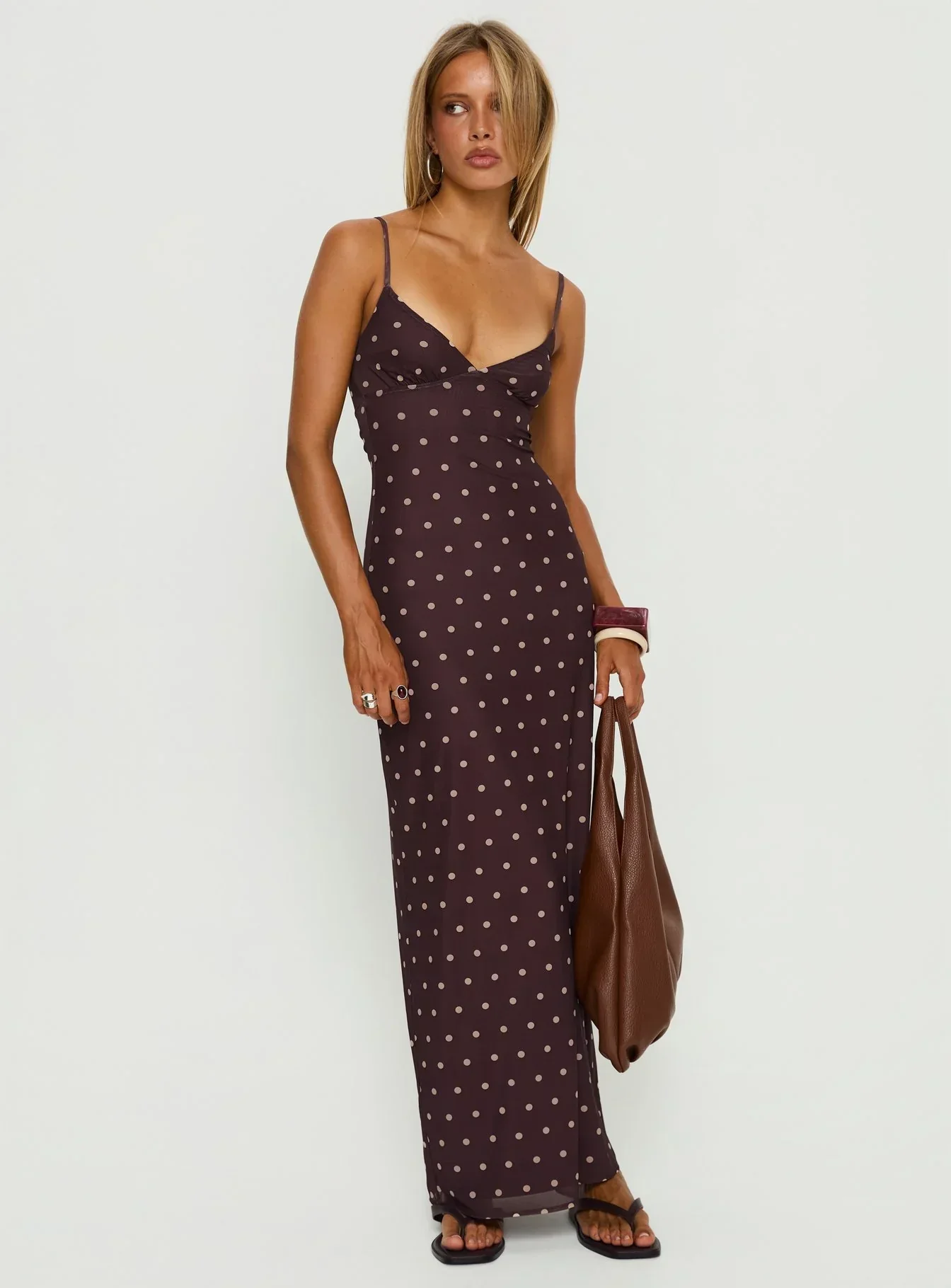 Glass Half Full Mesh Maxi Dress Plum / Pink Polka Dot