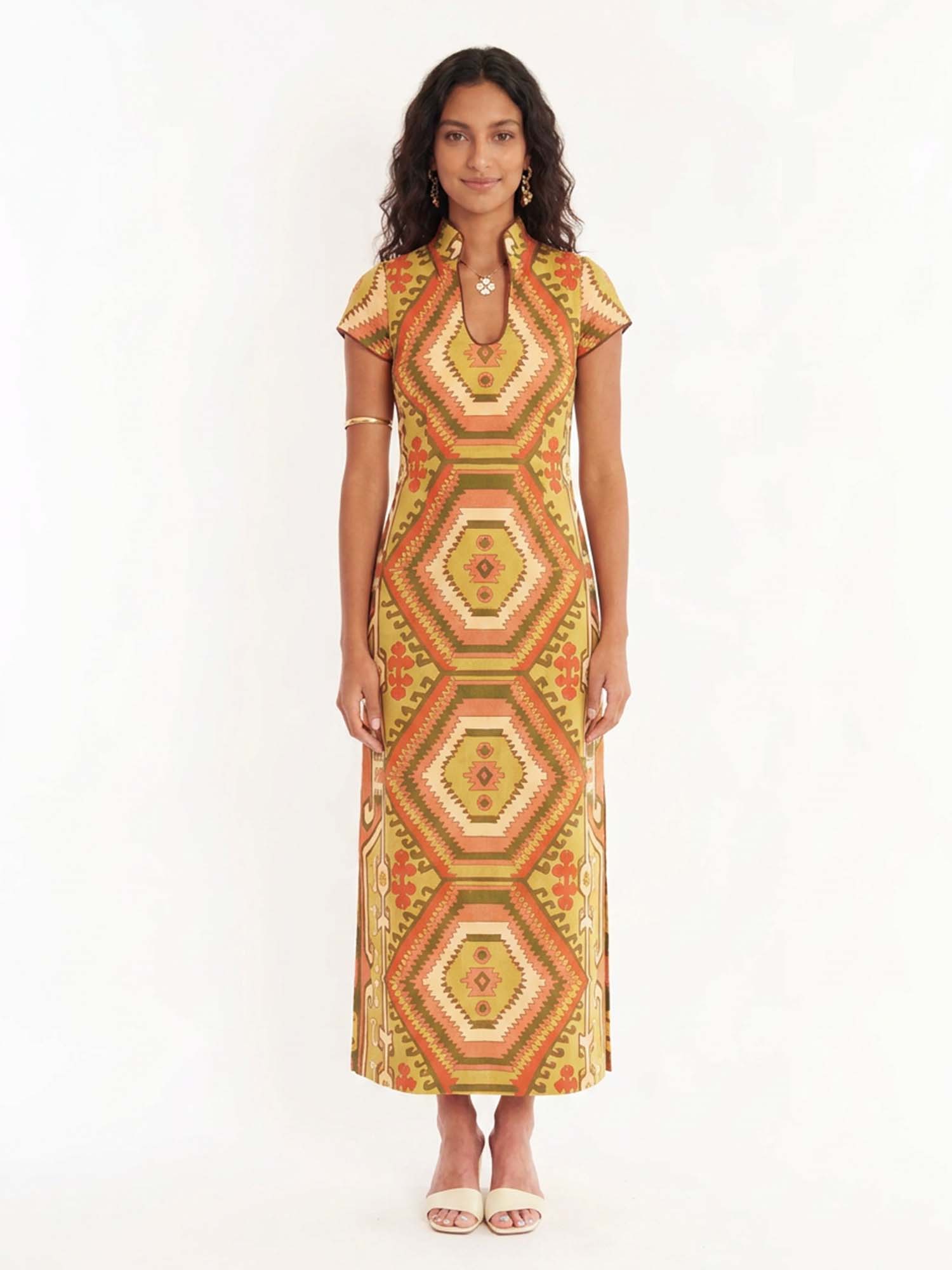 Pattern Column Midi Dress