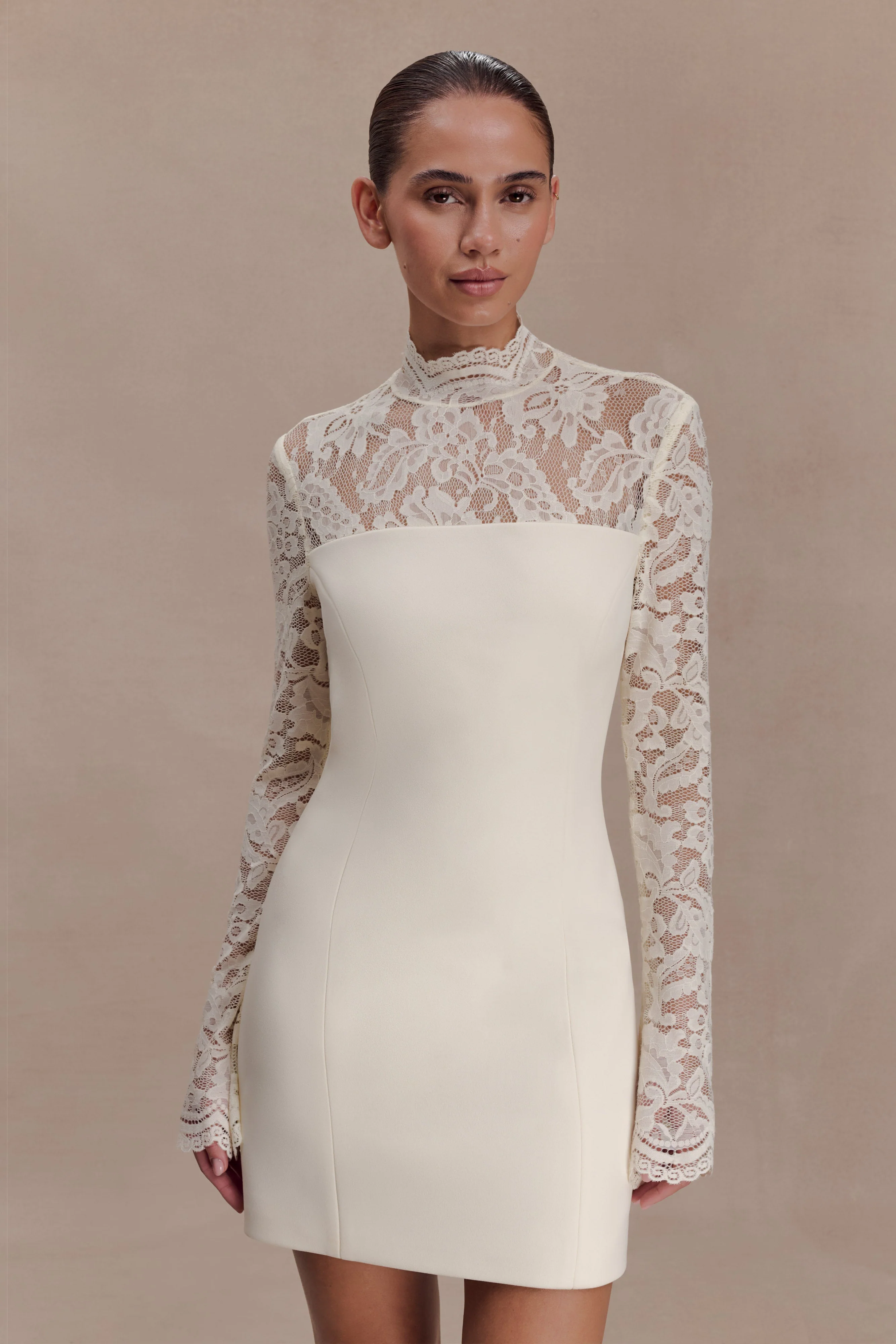Aurelie Long Sleeve Lace Mini Dress - Ivory