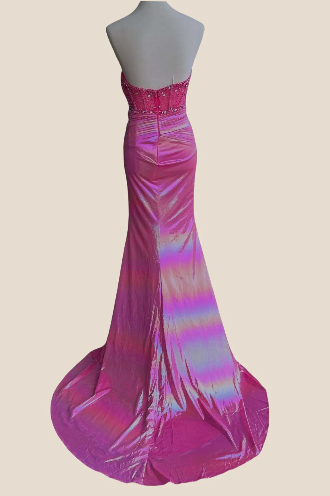 Fuchsia Ruched Sweetheart Metallic Fitted Party Dress