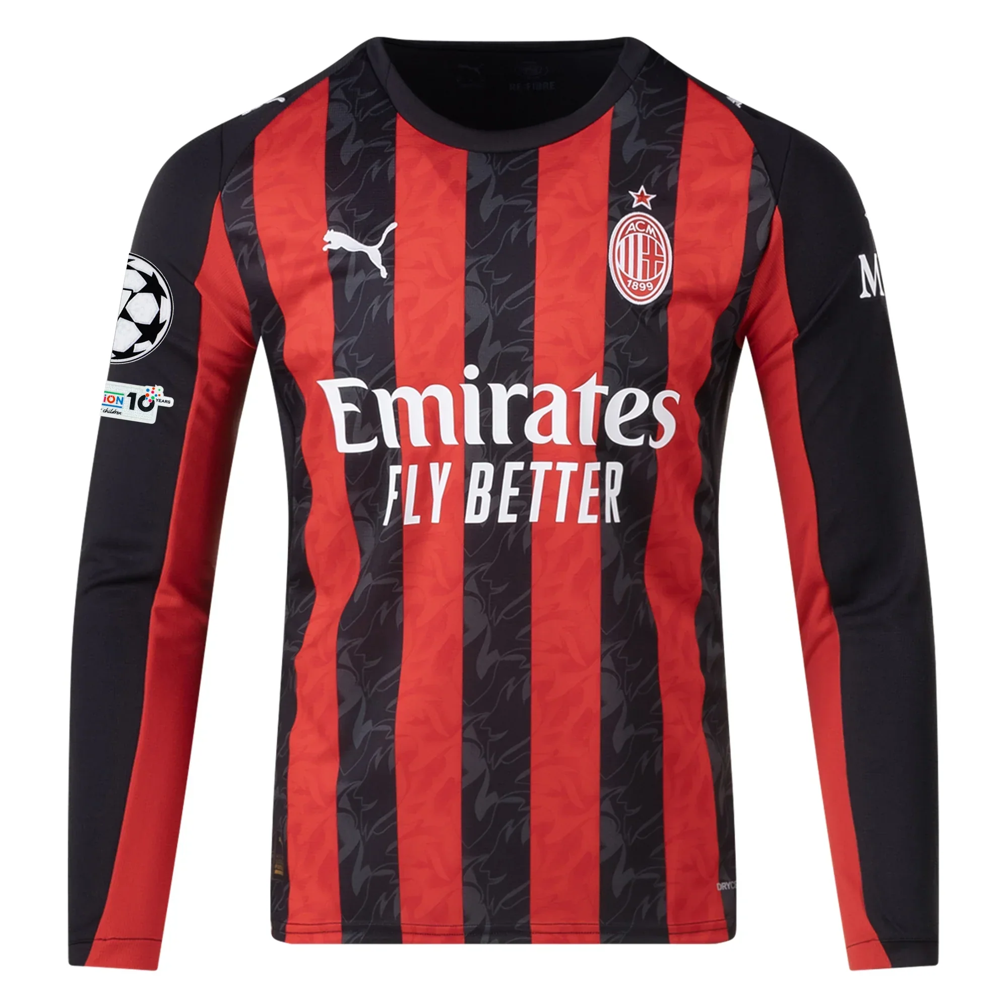 AC Milan Long Sleeve Home Jersey w/ Champions League Patches 25/26 (Red/Black)