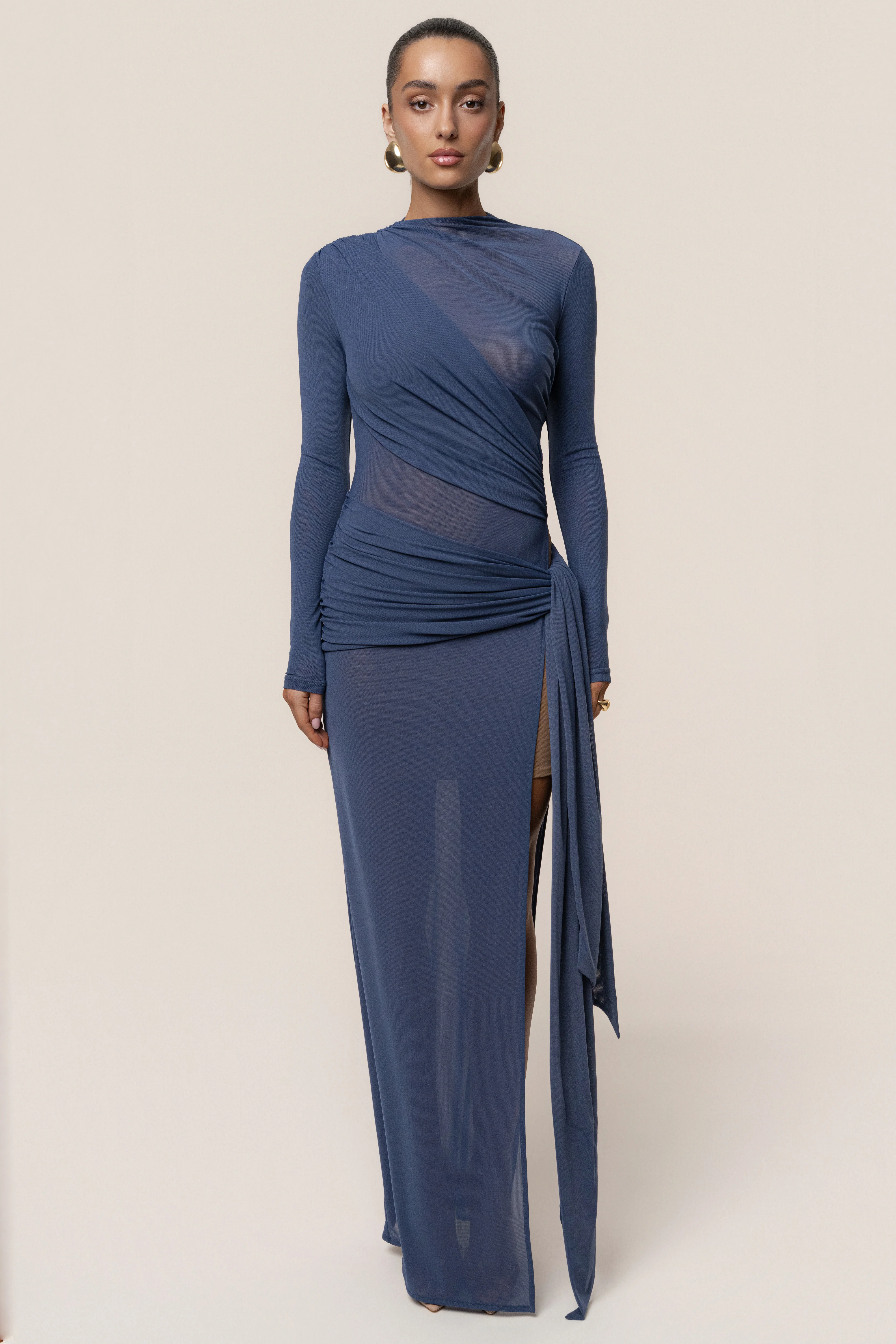 Navy Heatwave Mesh Maxi Dress