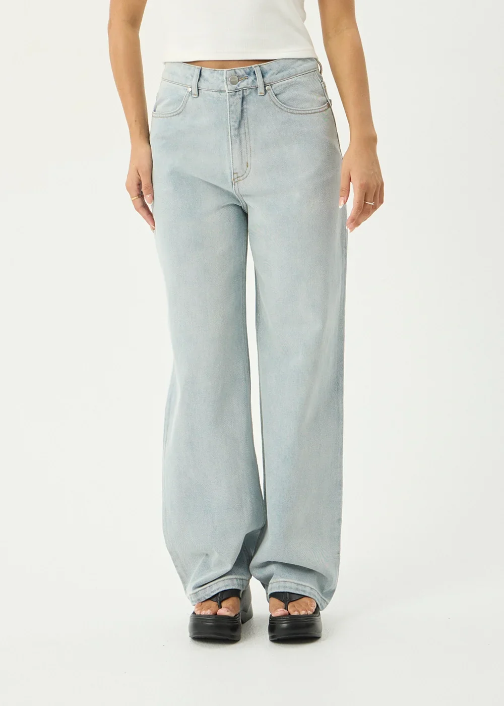 AFENDS Womens Bella - Denim Wide Leg Jean - Stone Blue