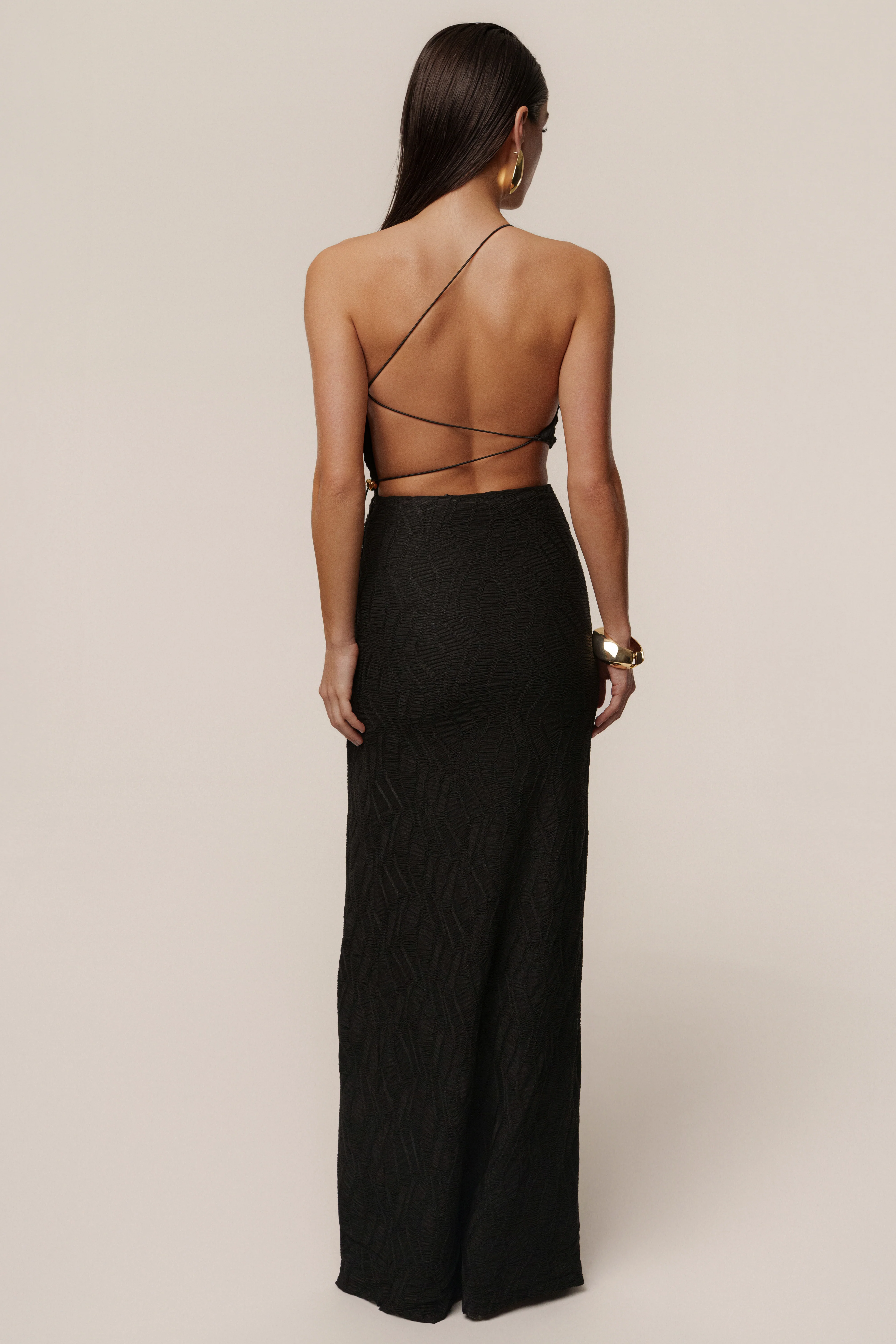 Black Adriana One Shoulder Maxi Dress