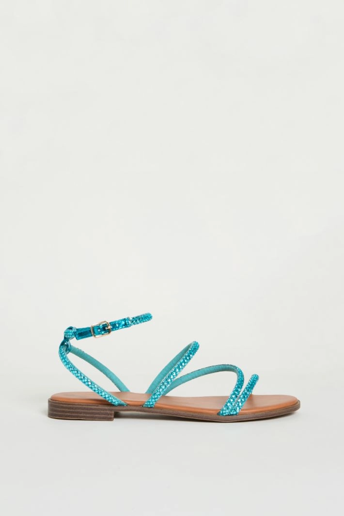 Rhinestone-embellished strappy sandals - LIGHT BLUE