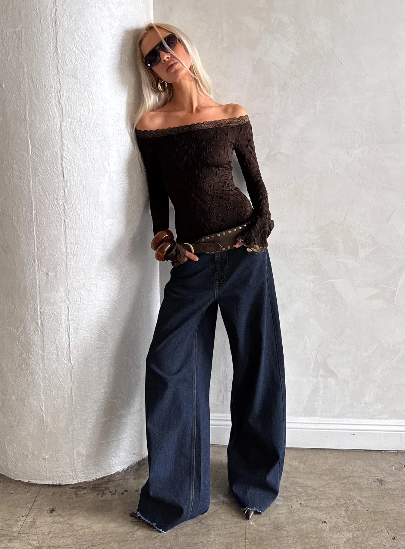Mochapella Off The Shoulder Top Brown