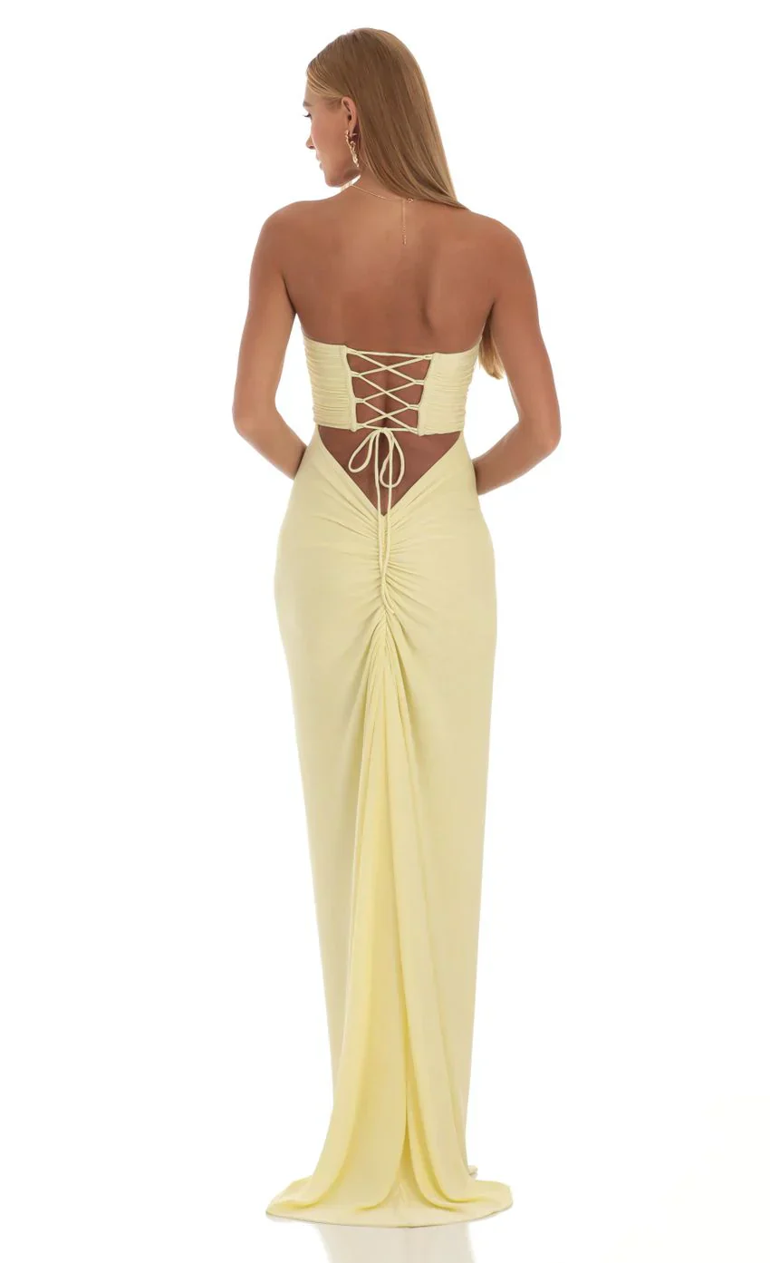 Corset Strapless Maxi Dress in Yellow