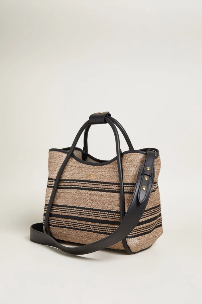 Raffia-effect jacquard bag - SAND BLACK