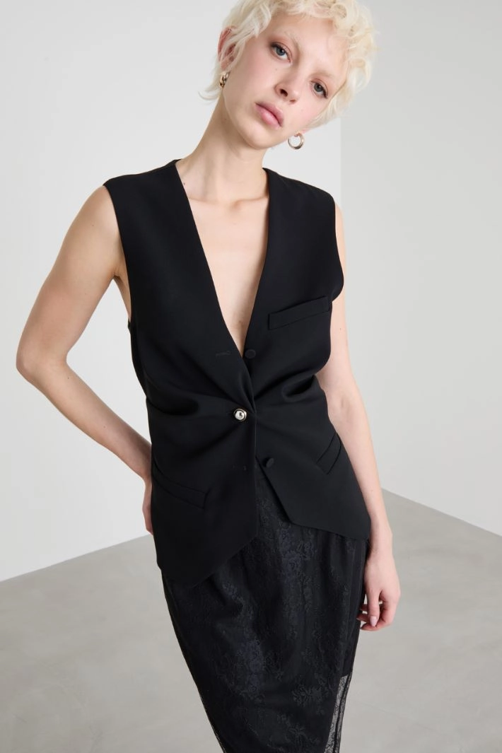 Cady and twill vest - BLACK