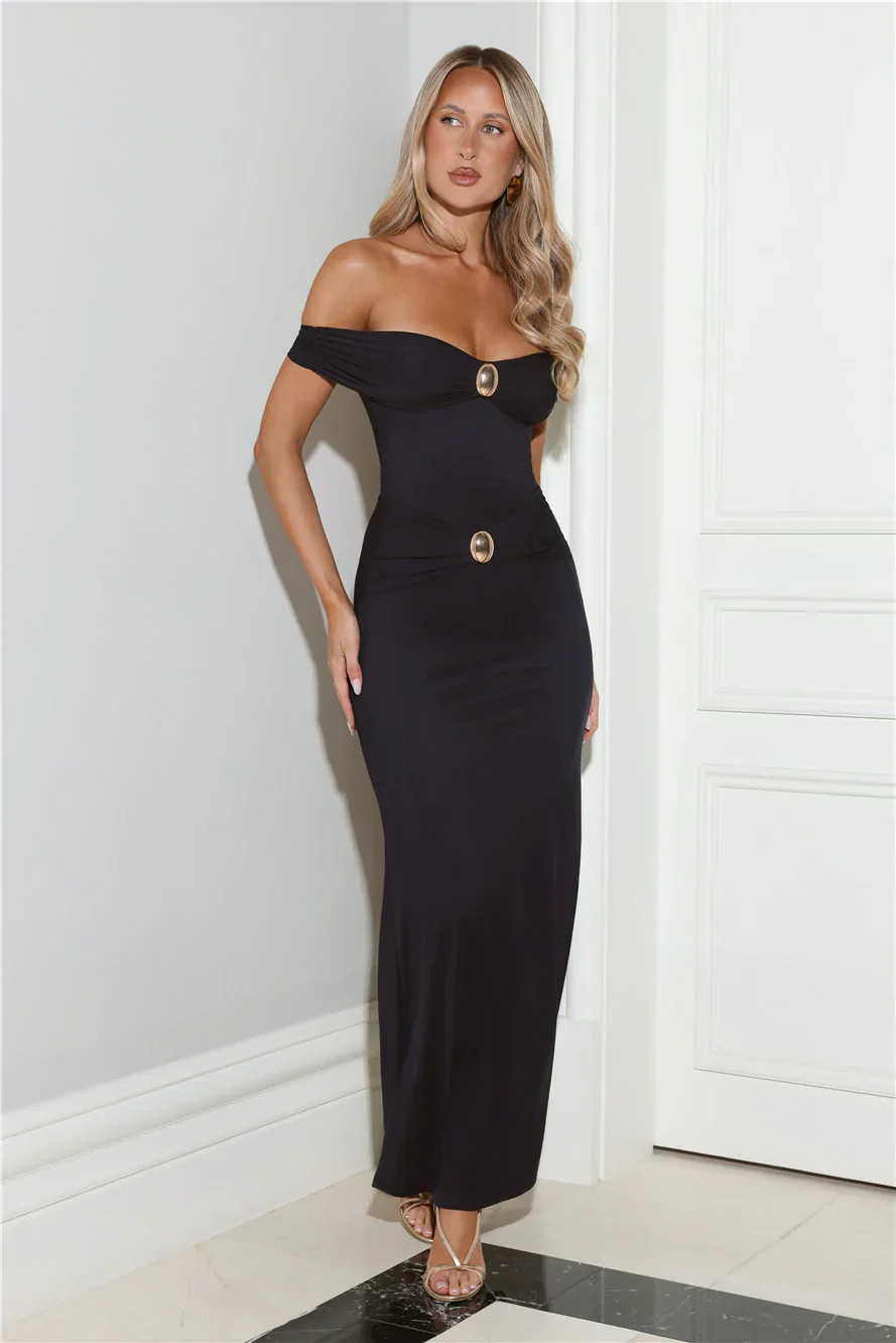 The Grand Entrance Off Shoulder Maxi Dress Navy