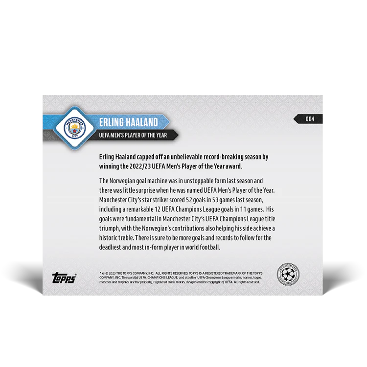 Topps UK - Erling Haaland - UEFA Men's Player of the Year - UCL TOPPS NOW® Card #4