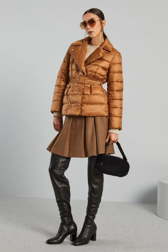 Padded jacket with elastic belt - CARAMEL