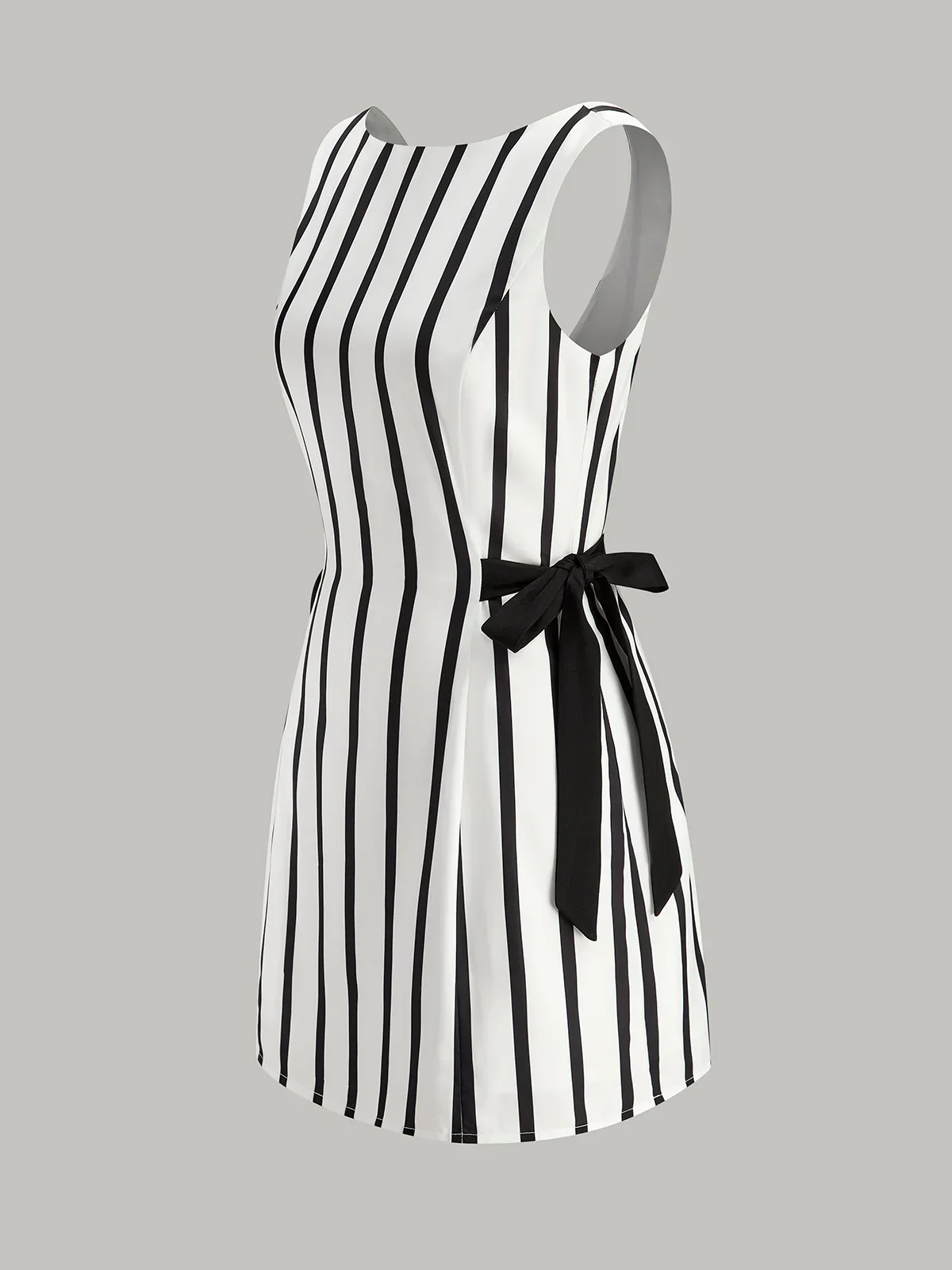 Striped Backless Dual-Sided Bow Zipper Dress