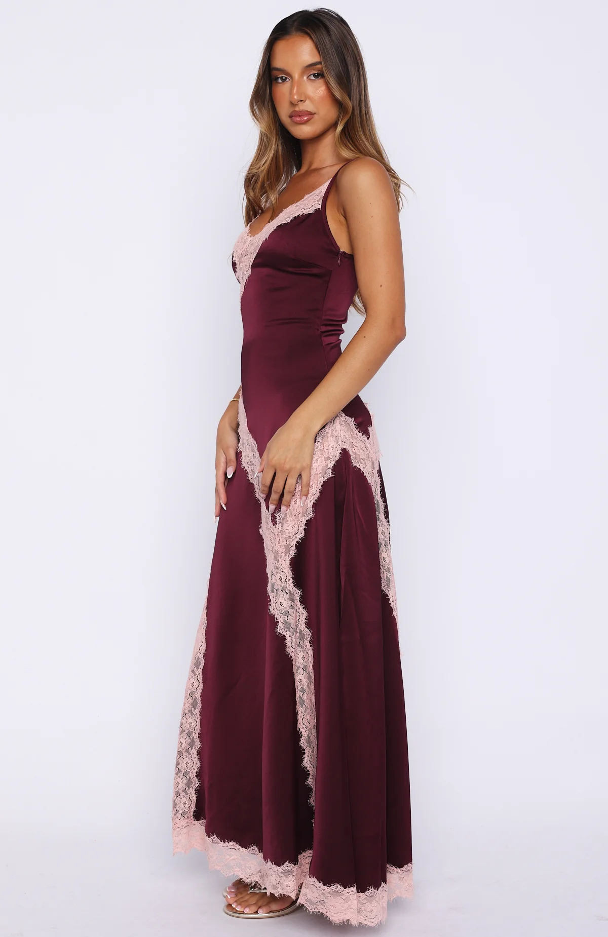 Powerful Pose Satin Maxi Dress Plum/Baby Pink