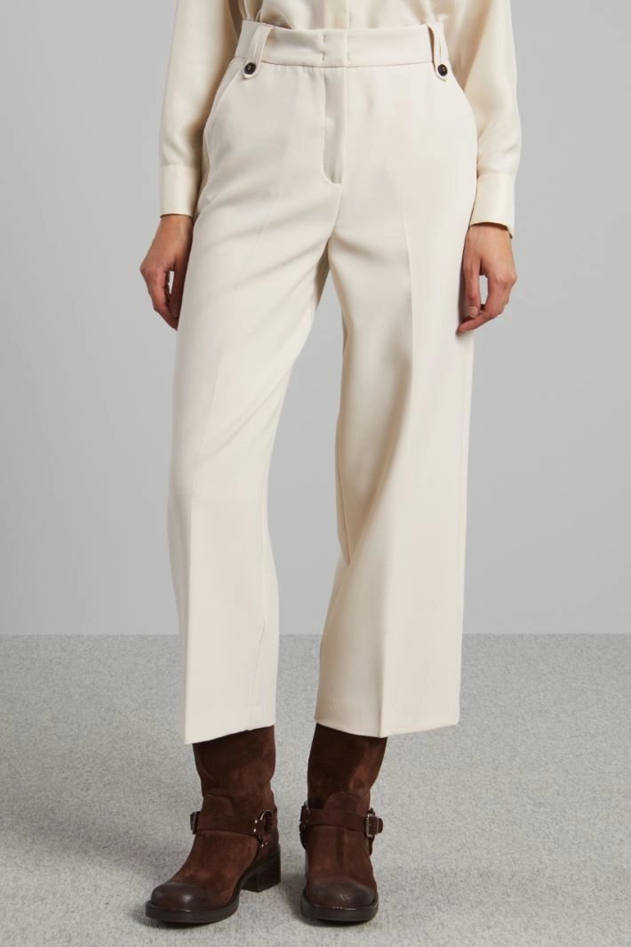 Viscose canvas trousers - WHITE CREAM