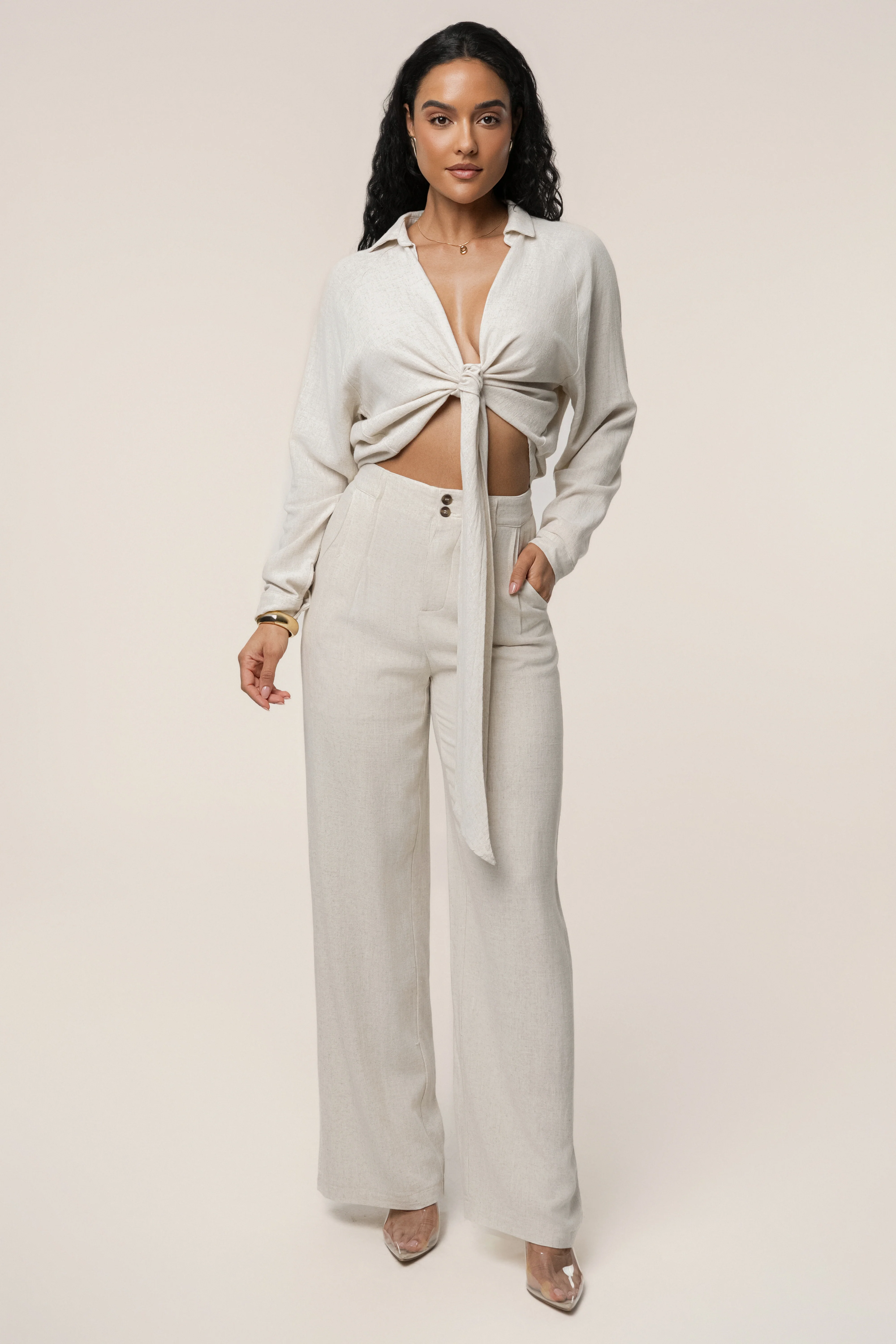 Beige Thea Linen Pants