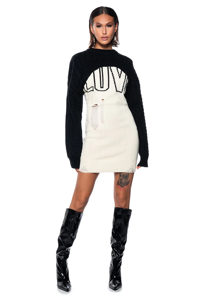 Love Distressed Knit Mini Dress