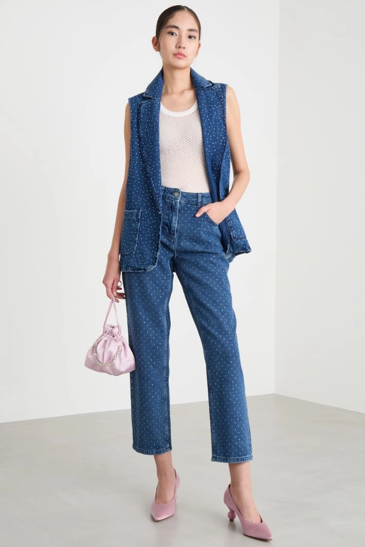 Straight-fit jeans with rhinestones - BLUE