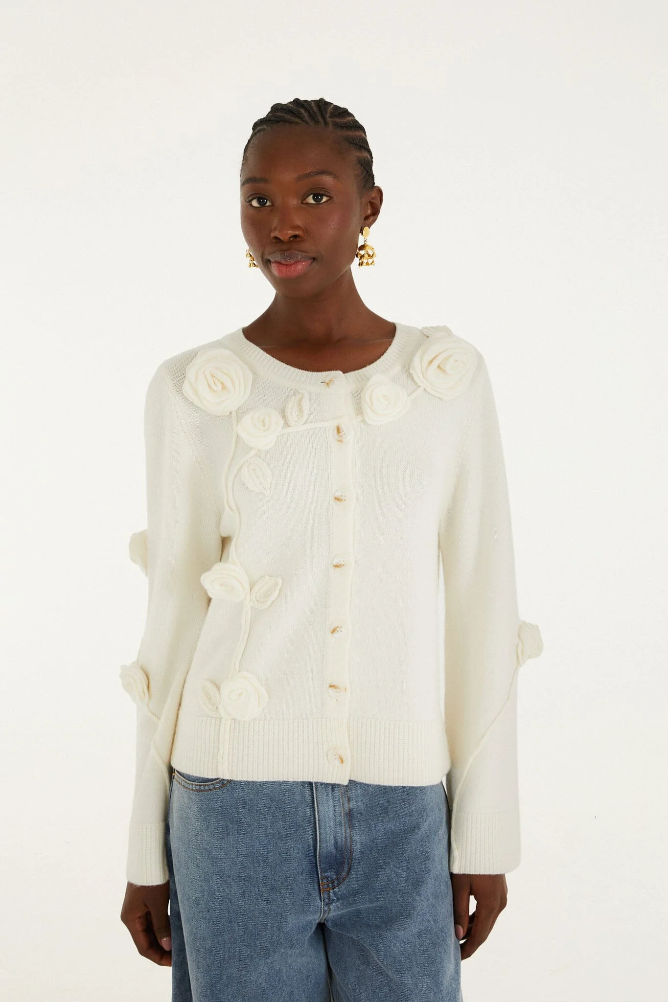 Off-White 3d Flower Buttoned Knit Cardigan