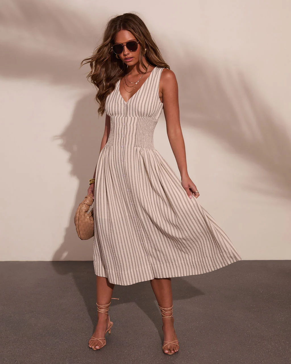 Alorah Striped Fit and Flare Midi Dress