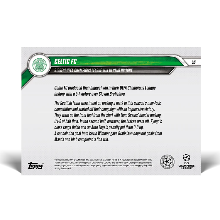 Celtic FC - Biggest UEFA Champions League win in club history - 24/25 UCC TOPPS NOW® Card 15