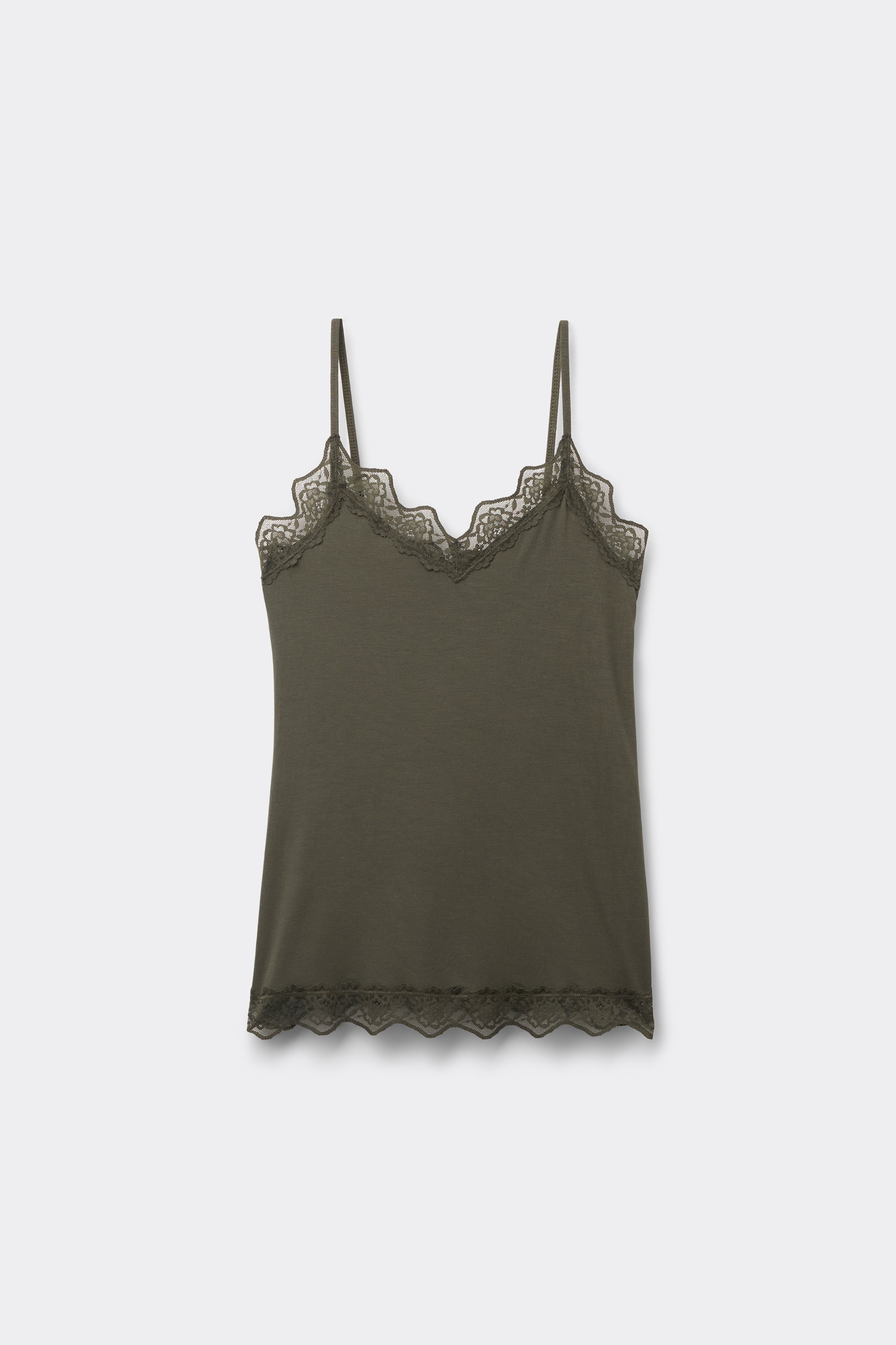 Viscose and Lace Camisole with Thin Shoulder Straps and V-Neck