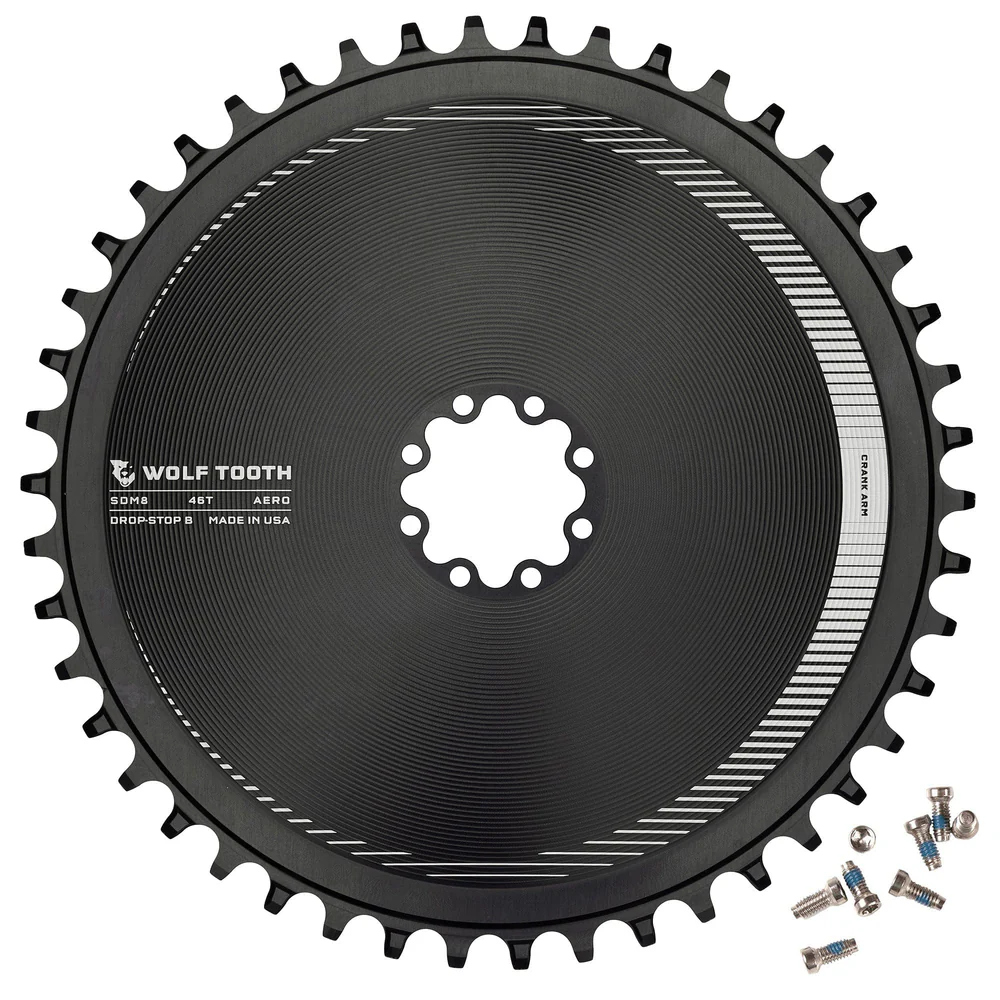 Wolf Tooth Aero Chainring for SRAM 8-Bolt Direct Mount | Drop-Stop B | 6mm Offset | Standard - black