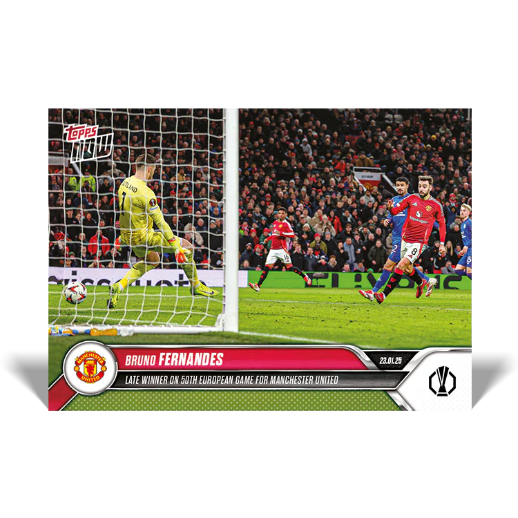 Bruno Fernandes - Late winner on 50th European game - 24/25 UEL Topps NOW® Card 12