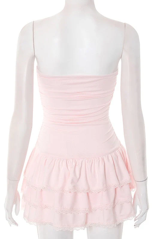 Pink Strapless Short Ruffle Dress