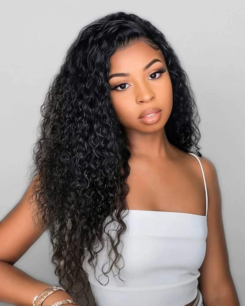 Ophirawig 6x5 Invisible Knots Glueless Deep Curly Wig Pre-cut Lace Natural Black Beginner Friendly