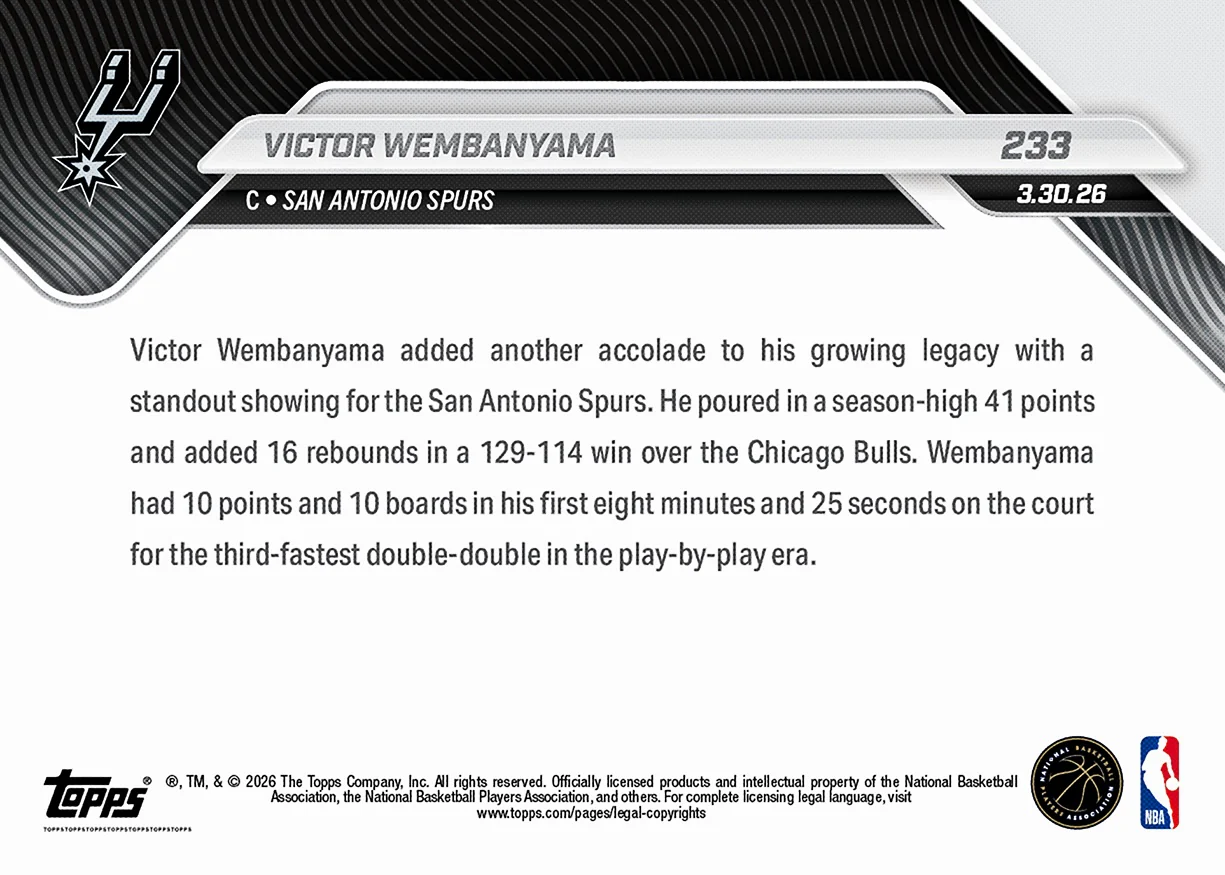 Victor Wembanyama - 2025-26 NBA Topps NOW® - Card 233