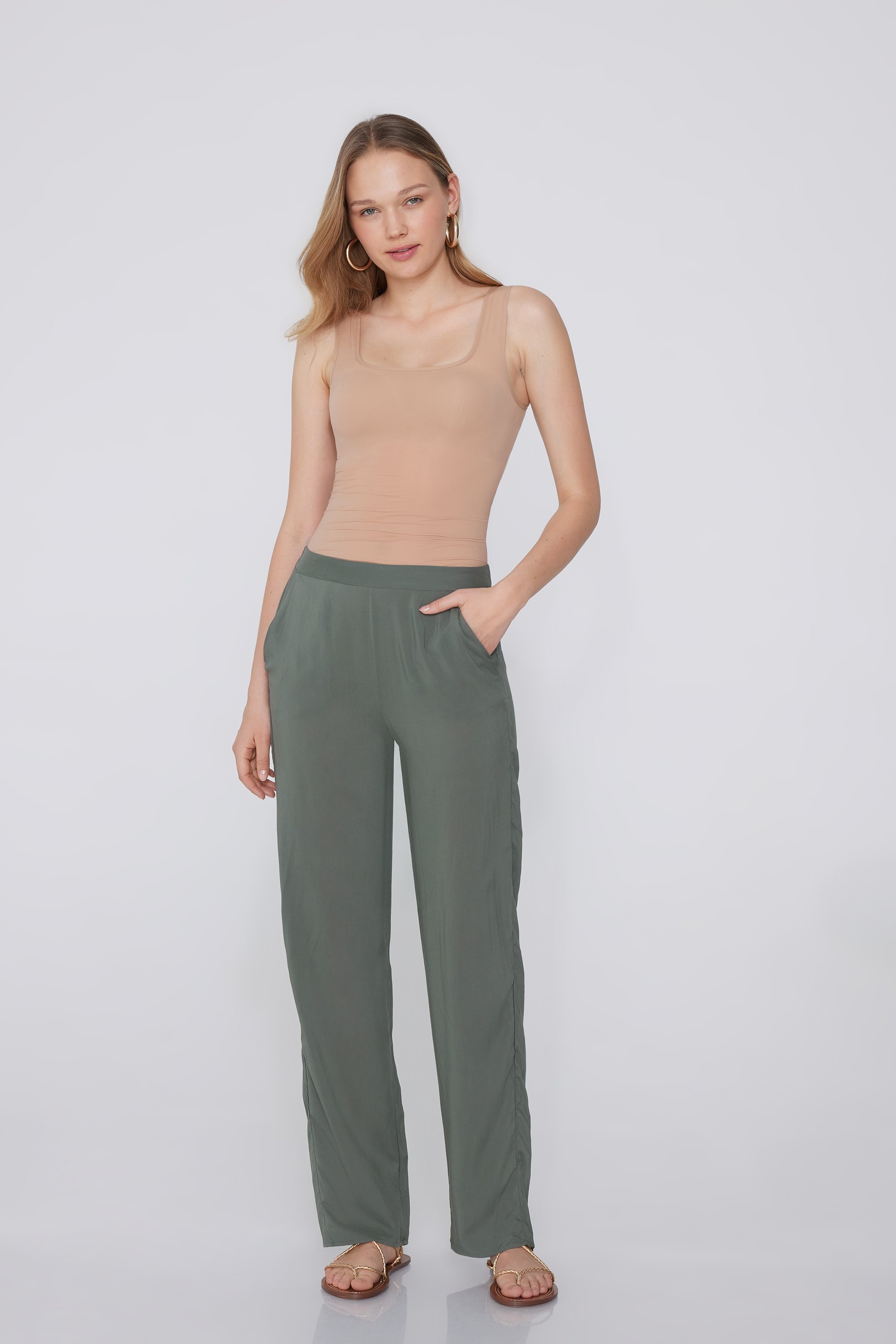 Viscose Canvas Straight-Cut Trousers