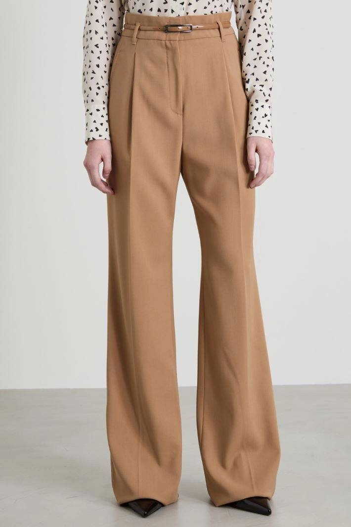 High-waisted wool crepe trousers - CAMEL