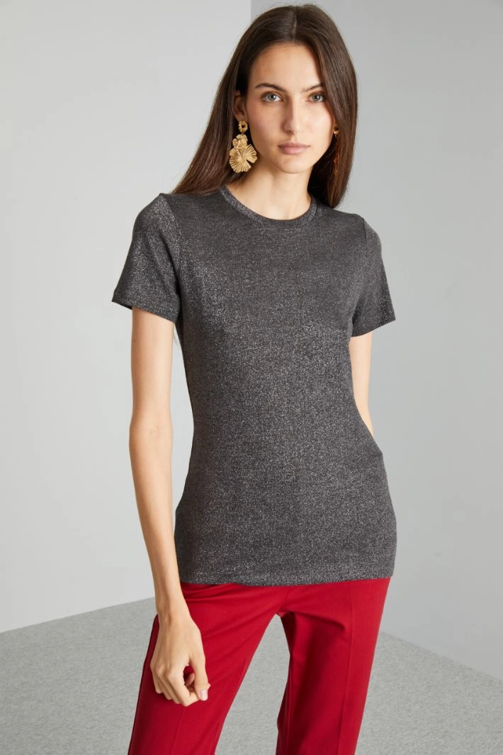 Fitted lamé T-shirt - ANTHRACITE