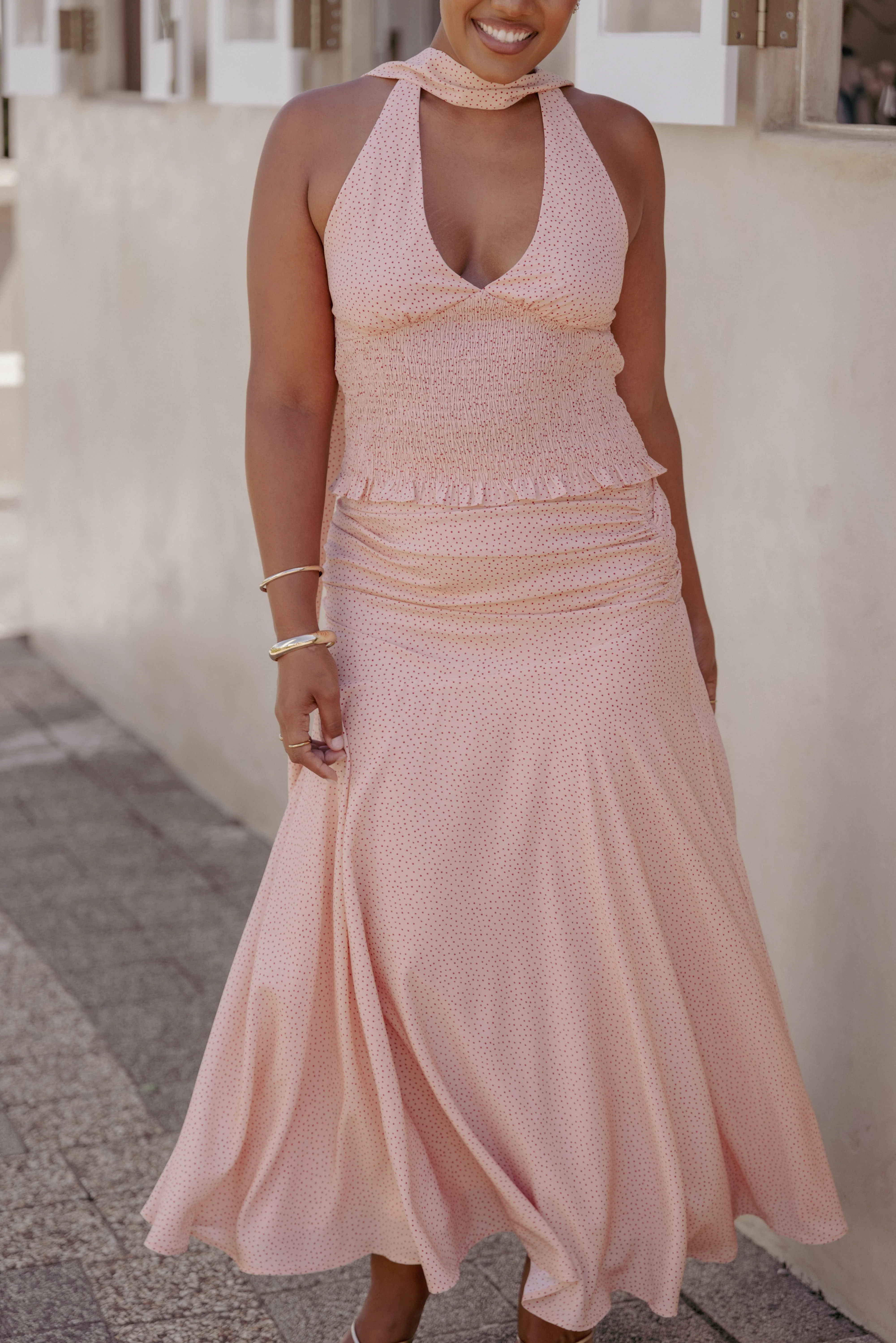 Lacy Maxi Skirt - Peach Polka Dot